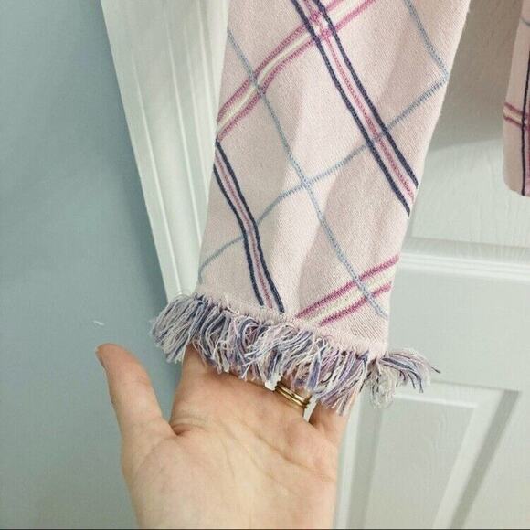 Vintage Cardigan Sweater Pink Purple Plaid Fringe Preppy Coquette Size Small - Picture 5 of 9